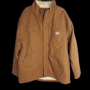 LEE Men's 'SHERPA LINED' Tobacco HOODED CANVAS JACKET - XL